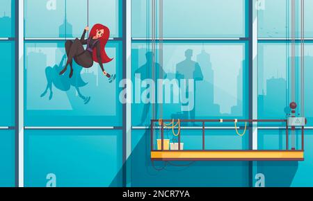 Super agent cartoon poster with beautiful woman during secret mission vector illustration Stock Vector