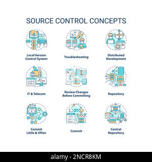 Source control concept icons set Stock Vector