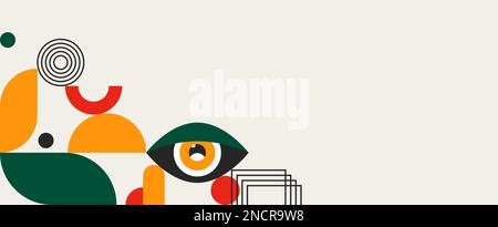 Bauhaus geometric divider. Abstract design with different shapes and eye.  Stock Vector