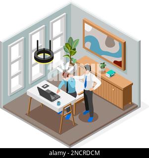 Bad boss isometric and isolated composition supervisor gives a slap to subordinate vector illustration Stock Vector