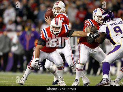 New England Patriots guard Stephen Neal (61) and offensive lineman John Wise  (71) during their afternoon training camp in Foxborough, Mass., Thursday,  July 29, 2010.(AP Photo/Charles Krupa Stock Photo - Alamy