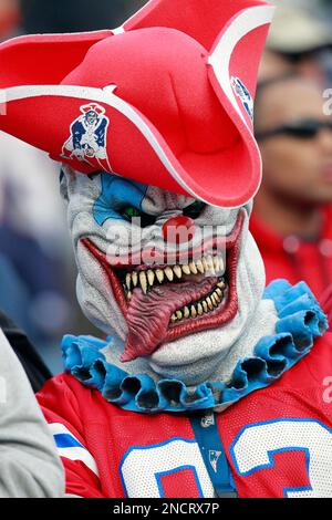 A New England Patriots fan wears a hat with team's colors during the second  half of an NFL football game against the Detroit Lions, Sunday, Oct. 9, 2022,  in Foxborough, Mass. (AP