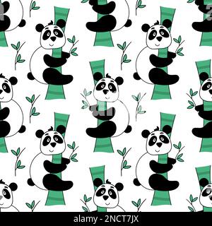 Pandas on eucalyptus trees seamless pattern Stock Vector