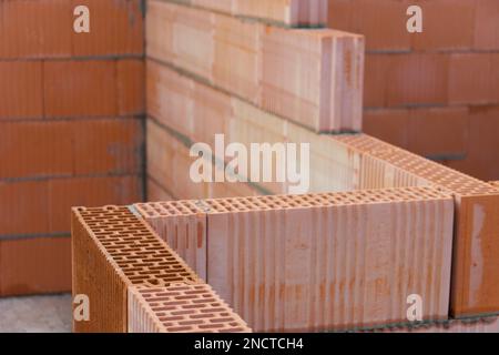 Manufacture of partition wall in home construction Stock Photo
