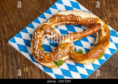 Bavarian Pretzel On Wood Stock Photo