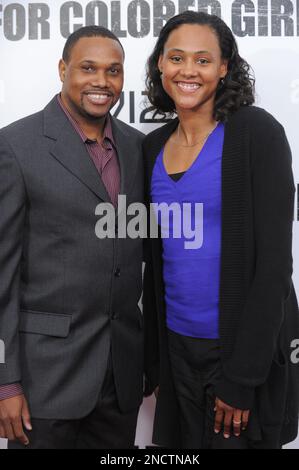 Marion Jones, right, and husband Obadele Thompson attend a special ...