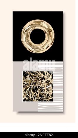 Vintage Abstract Renaissance Abstract Wall Art in round and square shapes, Modern Retro Minimalist Wall Decoration Stock Vector