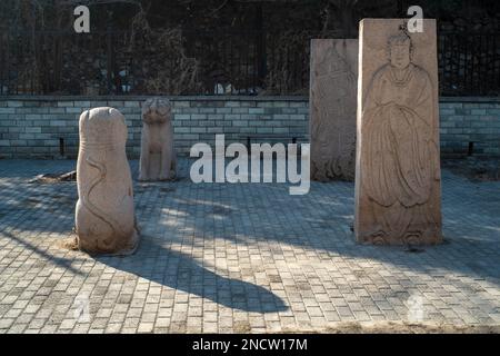 Stone carvings preserved to this day at the cemetery of eunuchs surnamed Li in the Ming Dynasty in Nankou Village, Changping, Beijing, China. Stock Photo