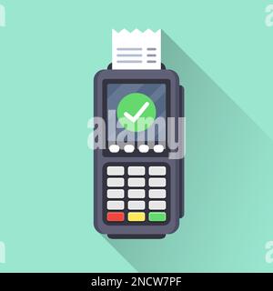 Successful payment operation. POS terminal printed reciept with green tick and long shadow. Vector illustration Stock Vector