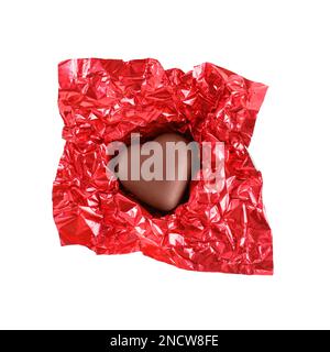 Heart shaped chocolate candy isolated on white, top view Stock Photo