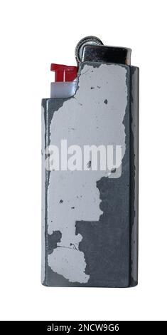 old white lighter in metal case on white background Stock Photo