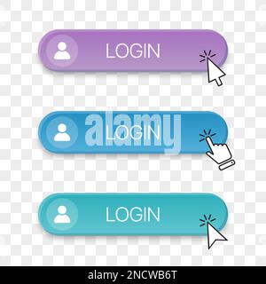 Login button icon collection with different clicking hand cursor Stock Vector