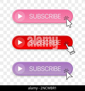 Subscribe button icon collection with different clicking hand cursor Stock Vector
