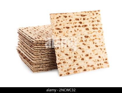 Passover matzos isolated on white. Pesach celebration Stock Photo