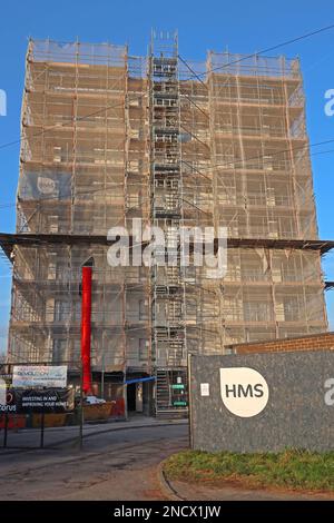 Torus social housing association capital works refurbishment of Wimpey 9 Storey, 28 flat Kingsway House, Grange Avenue,Warrington,WA4 1QT Stock Photo