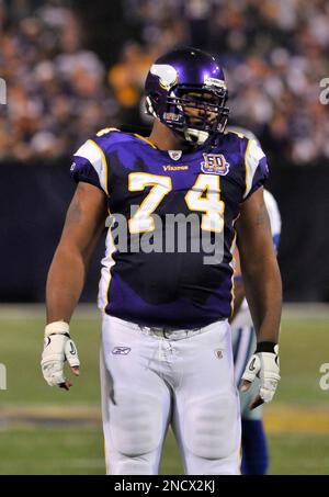 Minnesota Vikings offensive tackle Bryant McKinnie is shown against the  Detroit Lions in the first quarter of an NFL football game in Detroit,  Sunday, Dec. 7, 2008. (AP Photo/Paul Sancya Stock Photo 