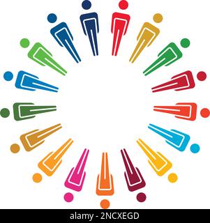 Symbol of Circle formed by a group of human icons in ESG colors. Sustainable Development Goals. Vector illustration Stock Vector
