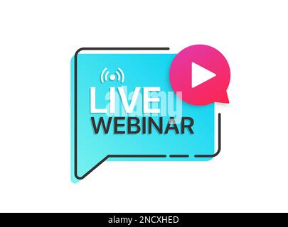 Live Webinar button label with play icon. Logo for online education Stock Vector