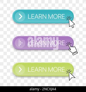 Learn more button icon collection with different clicking hand cursor Stock Vector