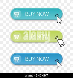 Buy now button icon collection with different clicking hand cursor Stock Vector