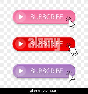 Subscribe button icon collection with different clicking hand cursor Stock Vector