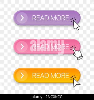 Read more button icon collection with different clicking hand cursor Stock Vector