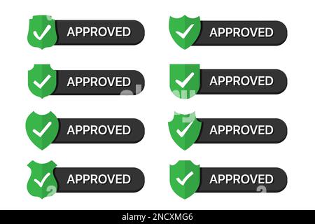 Set of approved badges shield icons in a flat design Stock Vector