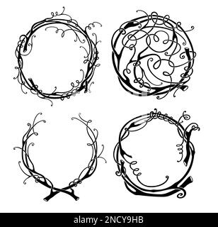 Set of circular floral ornaments wreath nest Stock Vector