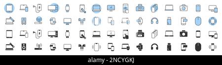 Electronics and devices icons collection in two different styles Stock Vector
