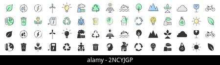 Environment and eco excellent icons collection in two different styles Stock Vector