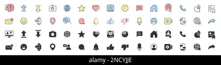 Social networks excellent icons collection in two different styles Stock Vector