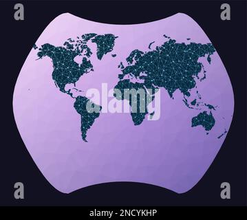 Global network concept. Larrivee projection. World network map. Wired globe in Larrivee projection on geometric low poly background. Stock Vector