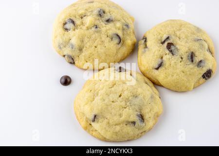 Chocolate chip cookies on white background with copy space Stock Photo