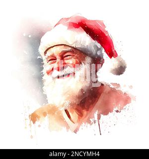 Santa Claus in hat portrait hand drawn illustration Stock Photo