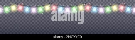 Christmas seamless multicolored realistic garland lights on a ...