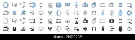 Electronics and devices icons collection in two different styles Stock Vector