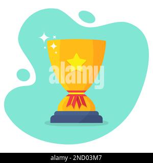 Golden trophy cup with star in a flat design. Award winners trophy cup with shadow Stock Vector