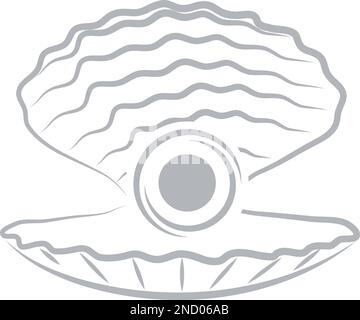 Open Shell with Pearls Logo, Shell, Logo, Icon, Background Stock Vector