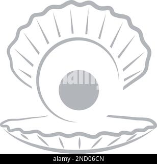 Open Shell with Pearls Logo, Shell, Logo, Icon, Background Stock Vector