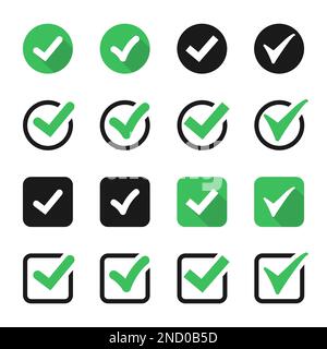 Check mark icons collection. Set of green tick icons. Checkmark symbol Stock Vector