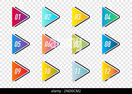 Set of colorful number bullet point with shadow. Vector illustration Stock Vector
