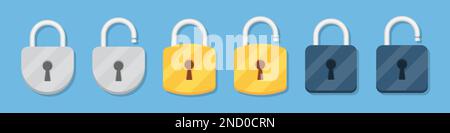 Lock and unlock padlock icons collection in a flat design Stock Vector
