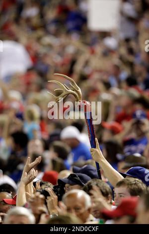 What's with the claw and antlers at Rangers games?