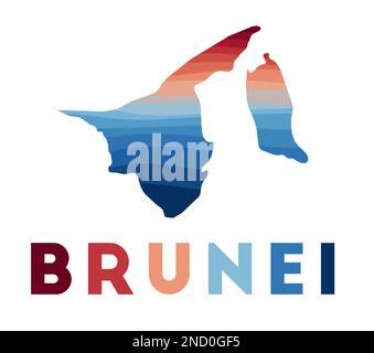 Brunei map. Map of the country with beautiful geometric waves in red and blue colors. Vivid Brunei shape. Vector illustration. Stock Vector