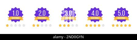 Set of rating stars badges with ribbon in a flat design Stock Vector