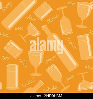 Seamless pattern with glasses, bottles and text Stock Vector