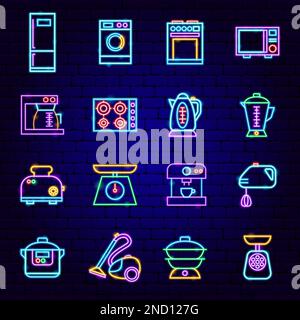 Household Appliances Neon Icons Set Stock Vector