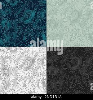 Topography patterns. Seamless elevation map tiles. Artistic isoline background. Powerful tileable patterns. Vector illustration. Stock Vector