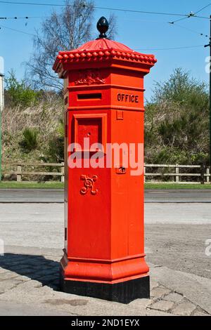 Beamish Museum is an open-air museum located at Beamish, near the town of Stanley, in County Durham.Here is an hexagonal Penfold Victorian pillar box. Stock Photo