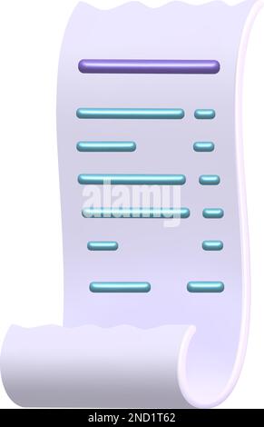 3D vector mesh paper bill of transaction receipt payment icon. Cut paid check and financial Receipt template illustration art style Stock Vector